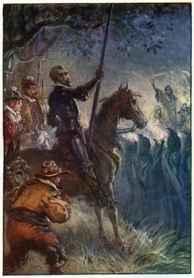 Ezután a ruhás alak felállt, illusztrációja a „Don Quijote kalandjai” című művéből, amelyet G. Bell und Sons, Ltd. adott ki, 1911 alkotó: Paul Hardy