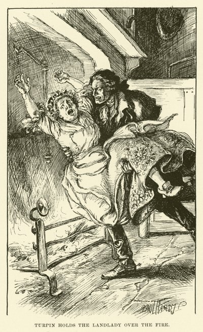 Turpin a tűz fölött tartja a háziasszonyt (metszet) alkotó: Paul Hardy