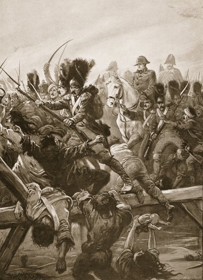 Amikor a gárda maradványait látták, amint utat nyitottak a császár előtt, rohanás támadt, illusztrációja Archibald Forbes, G.A. „A tizenkilencedik század csatái” című művéből. Henty és Arthur Griffith őrnagy alkotó: Paul Hardy