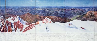 Panoráma a Pelvoux csúcsáról (sommet du Pelvoux) az Ecrins hegységben, Francia-Alpok (mélynyomás) (lásd még 404290) alkotó: Paul Helbronner