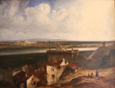 Avignon és Villeneuve-les-Avignon általános képe, a Saint-Andre-erőd belsejéből alkotó: Paul Huet