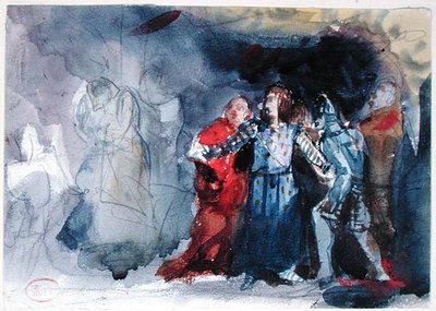 A Hamletnek megjelenő király szelleme, William Shakespeare (1564-1616) „Hamlet” I. felvonásának jelenete (akvarell papíron) alkotó: Paul Huet