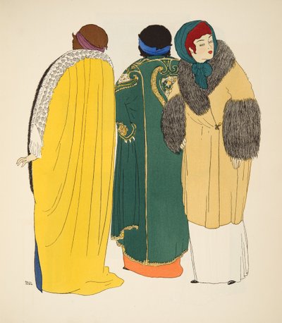 Három kabát a Les Robes de Paul Poiret pubból. 1908 (sablonnyomat) alkotó: Paul Iribe