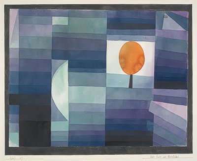 Az ősz hírnöke (zöld/lila gradáció narancssárga akcentussal). 1922 alkotó: Paul Klee
