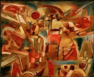 Sziklás táj (pálmákkal és fenyőkkel) alkotó: Paul Klee
