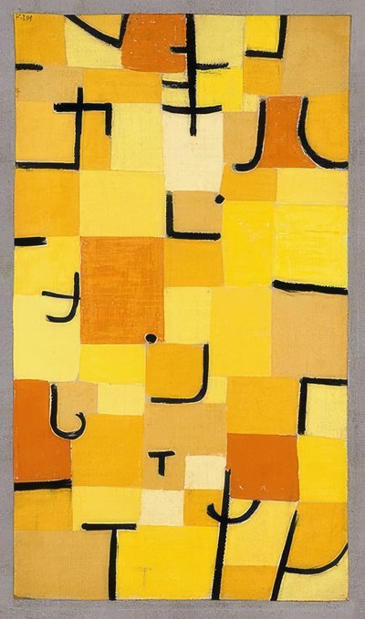Karakterek sárga színben. 1937 alkotó: Paul Klee