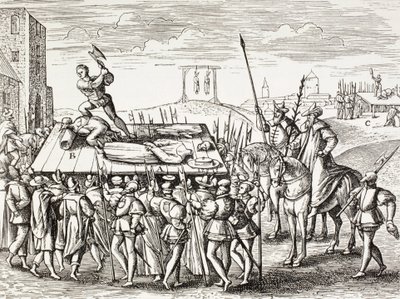 16. századi propaganda, amely a Viii. Henrik király által az angol katolikusok ellen elrendelt büntetéseket illusztrálja. alkotó: Paul Lacroix