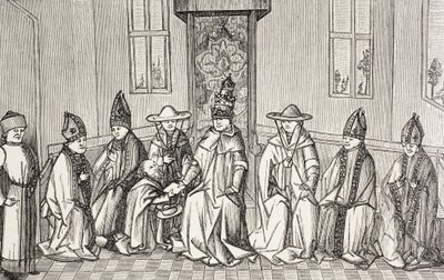 Péter a remete, amint átadja Simeon, Jeruzsálem pátriárkájának üzenetét Ii. Urban pápának. alkotó: Paul Lacroix