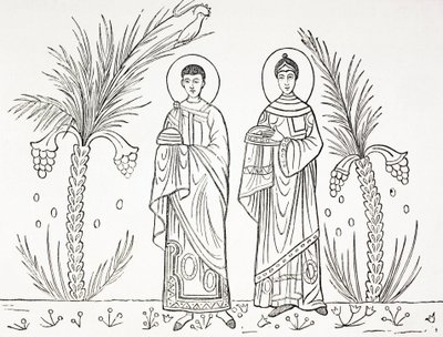 Szent Cecília és férje, Valerianus. A római Szent Cecília templomban őrzött 3. vagy 4. századi mozaik után. alkotó: Paul Lacroix