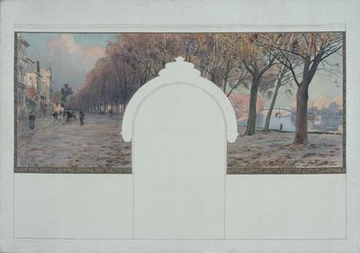 Vázlat az asnières-i városházához: Tájkép. Quais de la Seine à Asnières, 1901 körül (olaj, fekete tinta, vászon) alkotó: Paul Léon Felix (attr. to) Schmitt