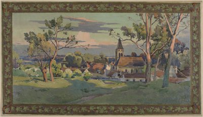 Vázlat a thaiföldi városházához: templomos falu, 1902 körül (olaj, vászon) alkotó: Paul Léon Felix (attr. to) Schmitt