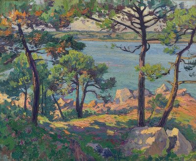 Fenyőfák a Trieux folyón. 1913 alkotó: Paul Madeline