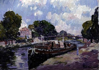 A csatornahajó, Bougival (olaj a fedélzeten) alkotó: Paul Mathieu