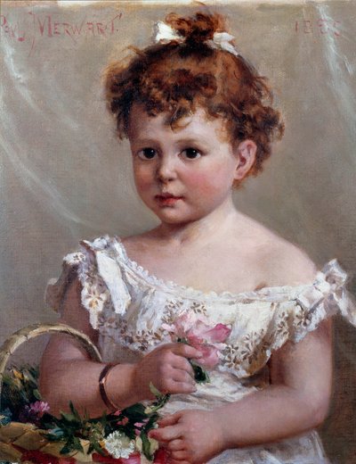 A lány a kosárban avagy Helene Loeb, a leendő Madame Victor Lyon, két évesen Paul Merwart festménye (1855-1902) 19. század V. 0,46x0,38 m alkotó: Paul Merwart