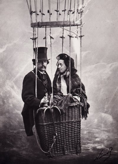 Paul Nadar és felesége a léggömb kosarában (hőlégballon) (f/w fotó) alkotó: Paul Nadar
