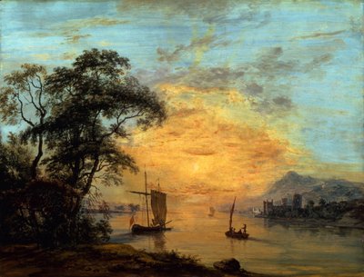 Egy walesi naplementés folyami táj. alkotó: Paul Sandby