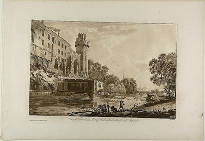 Caesar-torony és a Warwick-kastély egy része a szigetről, harmadik lemez a Warwick-kastély kilátásaiból alkotó: Paul Sandby