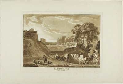 A cardiffi vár nyugatról, második kép a Tizenkét nézet Walesben című sorozatból alkotó: Paul Sandby
