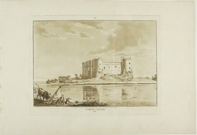 Carew Castle, nyolcadik lemez a Tizenkét walesi kilátásból alkotó: Paul Sandby