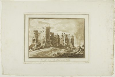 Carey kastély Pembroke Shire-ben, a Tizenkét nézetből Aquatintában a Dél-Wales-i helyszínen készített rajzokból alkotó: Paul Sandby