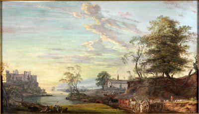 Táj kastélyral az öbölben, 1769-1795 körül (akvarell és gouache) alkotó: Paul Sandby
