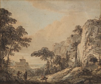 Táj lovassal (toll, tinta, ecset és WC papíron) alkotó: Paul Sandby