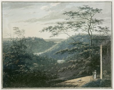 Táj vízeséssel és templommal alkotó: Paul Sandby