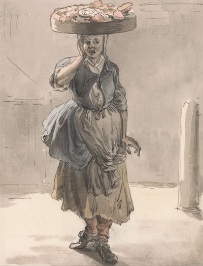 London Cries – Egy lány kosárral a fején (Fények a macskáknak, máj a kutyáknak) alkotó: Paul Sandby