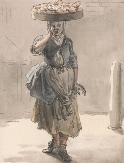 London Cries: Egy lány kosárral a fején ("Lights for the Cats, Liver for the Dogs") alkotó: Paul Sandby