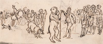 Zenészek és egy fellépő medve alkotó: Paul Sandby