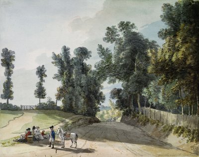 Úton Tonbridge felé: Utazók, akik egy bandában pihennek az út mellett, alkotó: Paul Sandby