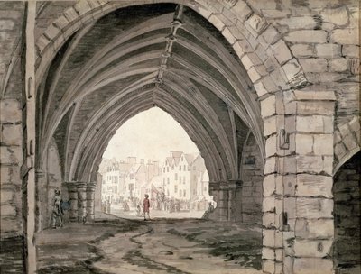 A Holyrood Abbey egy része, kilátással a Canongate-ra (toll és tinta mosással) alkotó: Paul Sandby