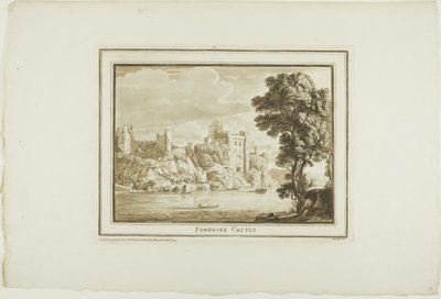 Pembroke kastély, a Tizenkét nézetből Aquatintában a Dél-Wales-i helyszínen készített rajzokból alkotó: Paul Sandby