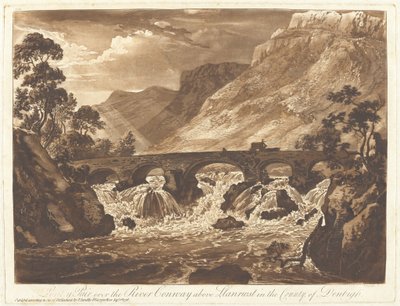 Pont-y-Pair a Conway folyó felett, Llanrwst felett, Denbigh megyében alkotó: Paul Sandby