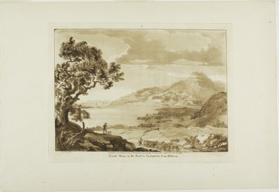 Traeth Mawr a Caernarvan felé vezető úton Fistiniogból, hatodik lemez a Tizenkét walesi látképből alkotó: Paul Sandby