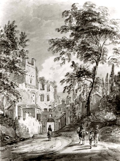 Utazók belépve egy városba, 1751-1809. alkotó: Paul Sandby
