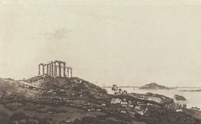 Kilátás a levantei: romos templom a hegyen Suninumban, kilátással a szigetekre alkotó: Paul Sandby