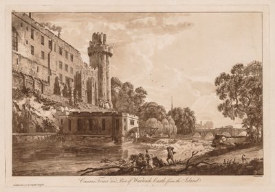 Kilátás a Warwick-kastélyra: a Caesars tulajdonosa és a Warwick-kastély egy része a szigetről alkotó: Paul Sandby