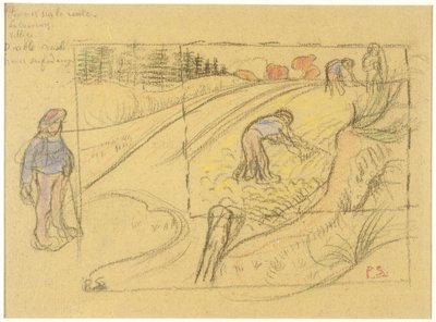 Bauern auf einem Feld (recto); Prozession bretonischer Frauen mit Studie von zwei weiblichen Figuren (verso) alkotó: Paul Sérusier