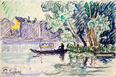 Halász egy csónakban a Szajna partja közelében, c1900 alkotó: Paul Signac