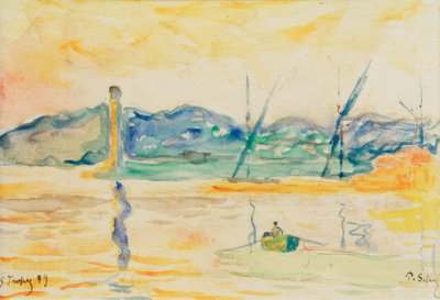 Saint-Tropez kikötőjének bejárata naplementekor alkotó: Paul Signac