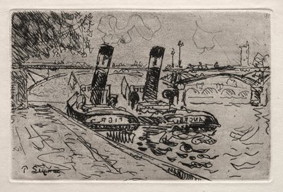 Párizs, a Pont des Arts a Remorqeurs-szal alkotó: Paul Signac