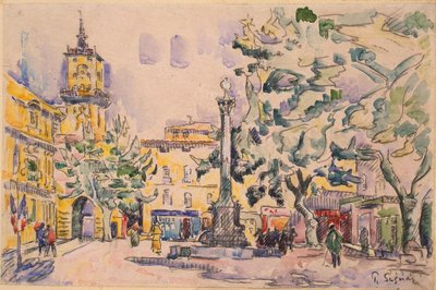 A Hotel de Ville tere Aix-en-Provence-ban (toll és tinta, akvarell és gouache papíron) alkotó: Paul Signac