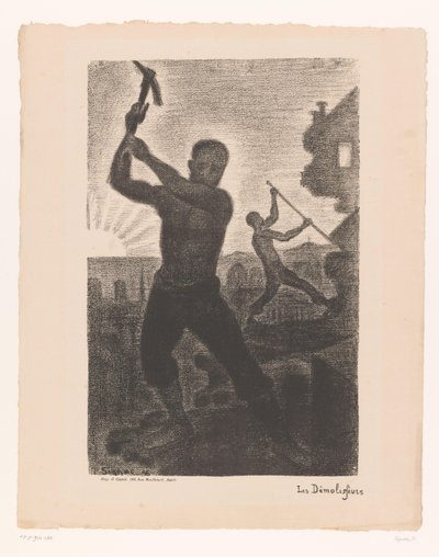Két férfi lebont egy épületet Les demoisseurs (cím a tárgyon) alkotó: Paul Signac