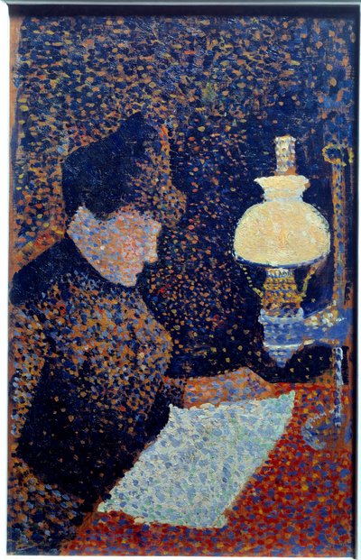 Nő a lámpa alatt. Pointillizmus. Paul Signac festménye alkotó: Paul Signac