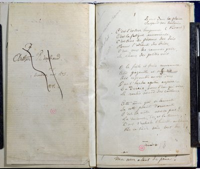 Kézzel írt oldalak a "Romances Sans Paroles"-ból, áthúzott dedikáció Arthur Rimbaud-nak, 1873 alkotó: Paul Verlaine