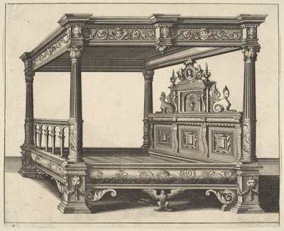 Baldachinos ágy a Verscheyden Schrynwercktől ... [Több asztalosáru ...], 1658. alkotó: Paul Vredeman de Vries