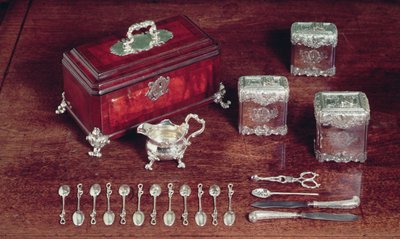 Tea felszerelés, 1735 körül (ezüst és fa) alkotó: Paul de Lamerie