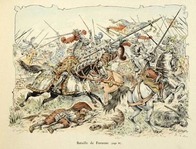 Illusztráció Theodore Cahu „Histoire du chevalier Bayard” című könyvéből, illusztrálta Paul De Semant (1855-1915): Fornoua csata 1495 alkotó: Paul de Semant