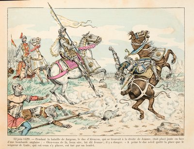 Illusztráció Theodore Cahu „Janna of Arc” című könyvéből, Paul De Semant (1855-1915) illusztrálta: 1429. június 12. Lude ura labdával öl a jargeau-i csata során Joan of Arc előtt alkotó: Paul de Semant